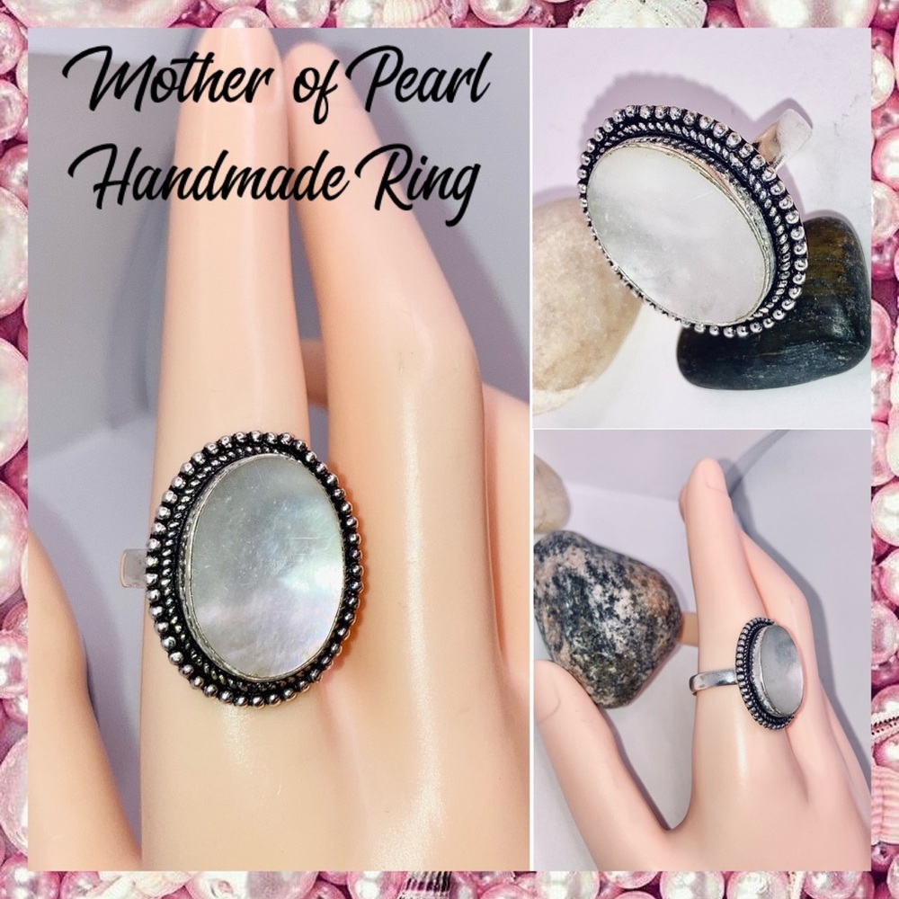 Mother Of Pearl Gemstone Handmade Plus Size Ring